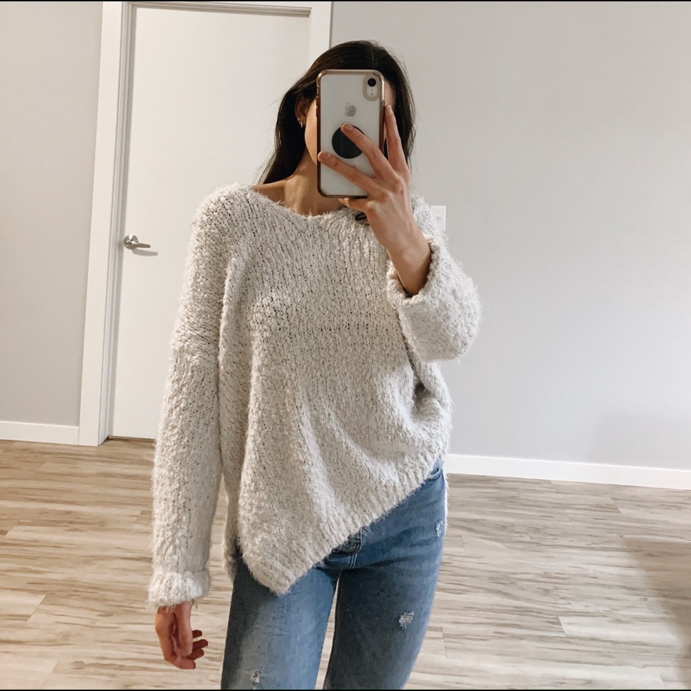 Light cream fuzzy knit sweater